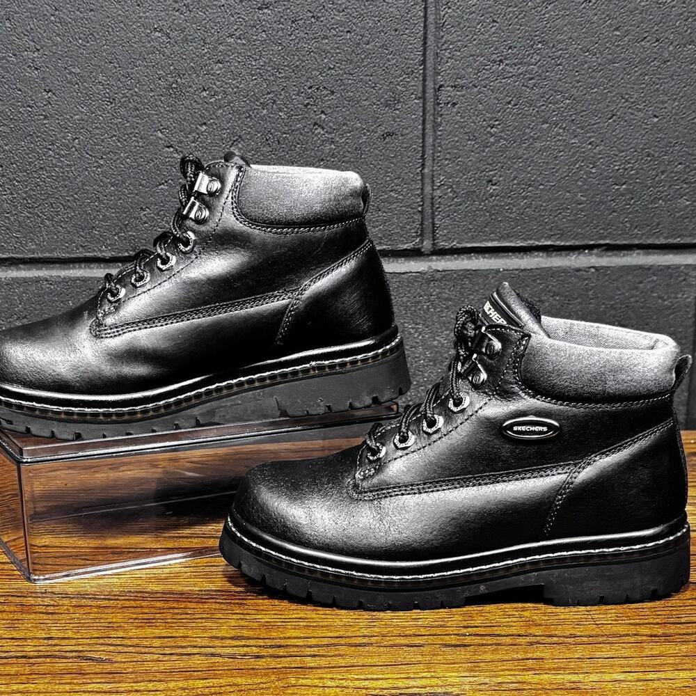 Y2K Vintage Skechers 2620 Chunky Black Leather Platform Lace Up Boots Women’s 6
